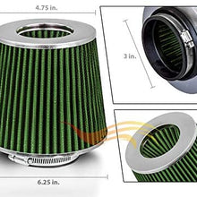 GREEN 4" 102 mm Inlet Truck Cold Air Intake Cone Replacement Performance Washable Clamp-On Dry Air Filter (8" Tall)