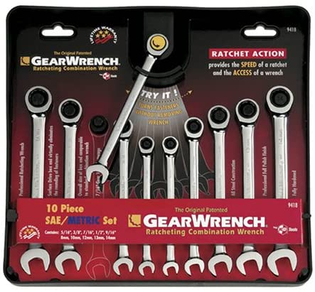 GEARWRENCH 10 Pc. 12 Point Ratcheting Combination SAE/Metric Wrench Set - 9418