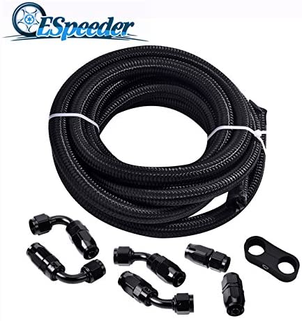 ESPEEDER 8AN Fuel Line Rubber Hose Kit, 1/2 Stainless Steel Nylon Braided Fuel Gas Line 10Ft with 6Pcs Hose Fitting Connectors and Hose Separator