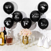 50-Pack Latex Balloons in Funny Retirement Sayings for Retirement Party Supplies and Decorations, 12” Black, Ribbon Included