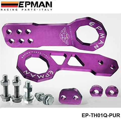 EPMAN Anodized Billet Aluminum Front + Rear Tow Hook Kit For Universal Car (Purple)