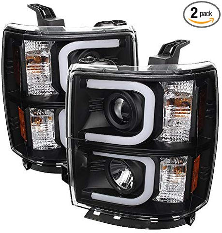 Carpart4u - LED Tube DRL Headlights for Chevy Silverado 1500 14-15 - Black/Clear Lens