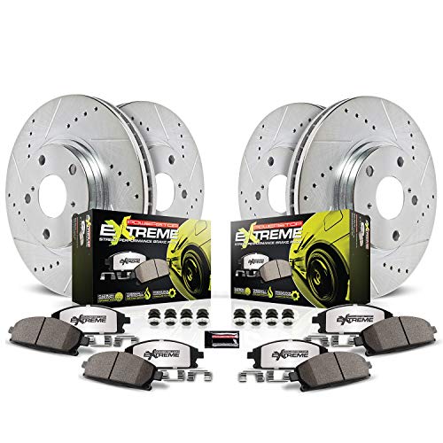 Power Stop K2440-26 Front and Rear Z26 Carbon Fiber Brake Pads with Drilled & Slotted Brake Rotors Kit