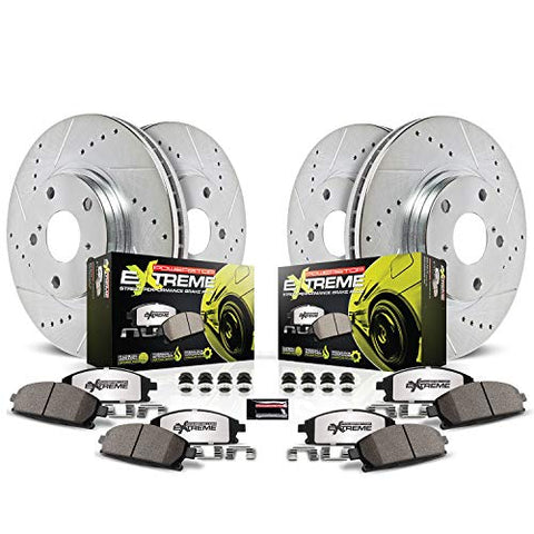 Power Stop K1560-26 Front and Rear Z26 Carbon Fiber Brake Pads with Drilled & Slotted Brake Rotors Kit