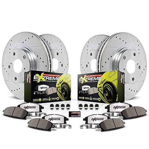 Power Stop K1445-26 Front and Rear Z26 Carbon Fiber Brake Pads with Drilled & Slotted Brake Rotors Kit