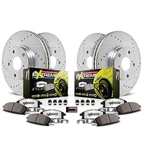 Power Stop K6808-26 Front and Rear Z26 Carbon Fiber Brake Pads with Drilled & Slotted Brake Rotors Kit