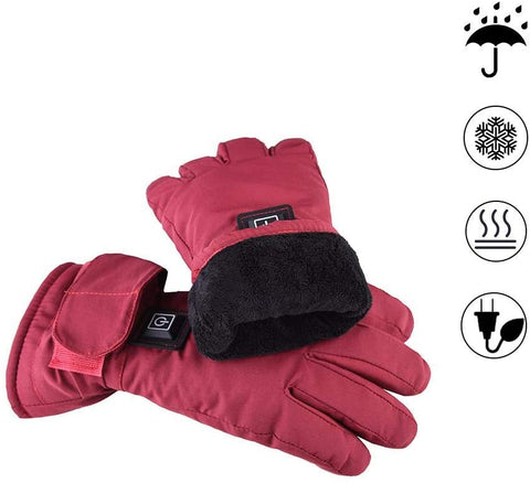 Women's Electric Heating Gloves, Outdoor Warm Gloves, Adjustable Temperature, Rechargeable, Touch Screen, with Battery, Wine Red