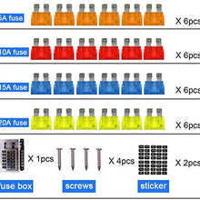 6-Way Fuse Box Blade Fuse Block Holder Screw Nut Terminal W/Negative Bus 5A 10A 15A 20A Free Fuses LED Indicator Waterpoof Cover for Automotive Car Marine Boat