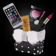 TISHAA Bling Bling Car Air Vent Mobile Cellphone Pocket Bag Pouch Box Storage Organizer Carrying Case (Rabbit Fur Black Holder)