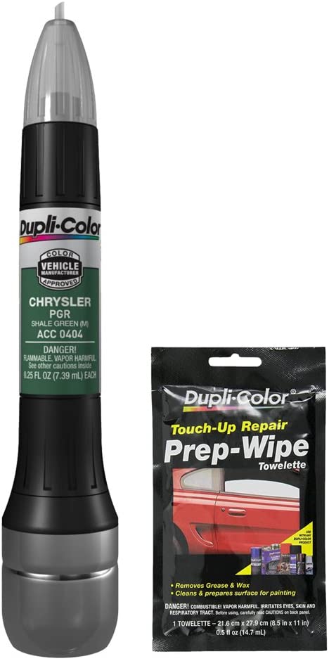 Dupli-Color ACC0404 Metallic Shale Green Exact-Match Scratch Fix All-in-1 Touch-Up Paint for Chrysler Vehicles (PGR) Bundle with Prep Wipe Towelette (2 Items)