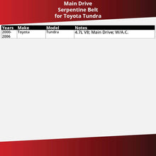 Dayco Serpentine Belt for 2000-2006 Toyota Tundra 4.7L V8 - V Belt Ribbed Accessory Drive