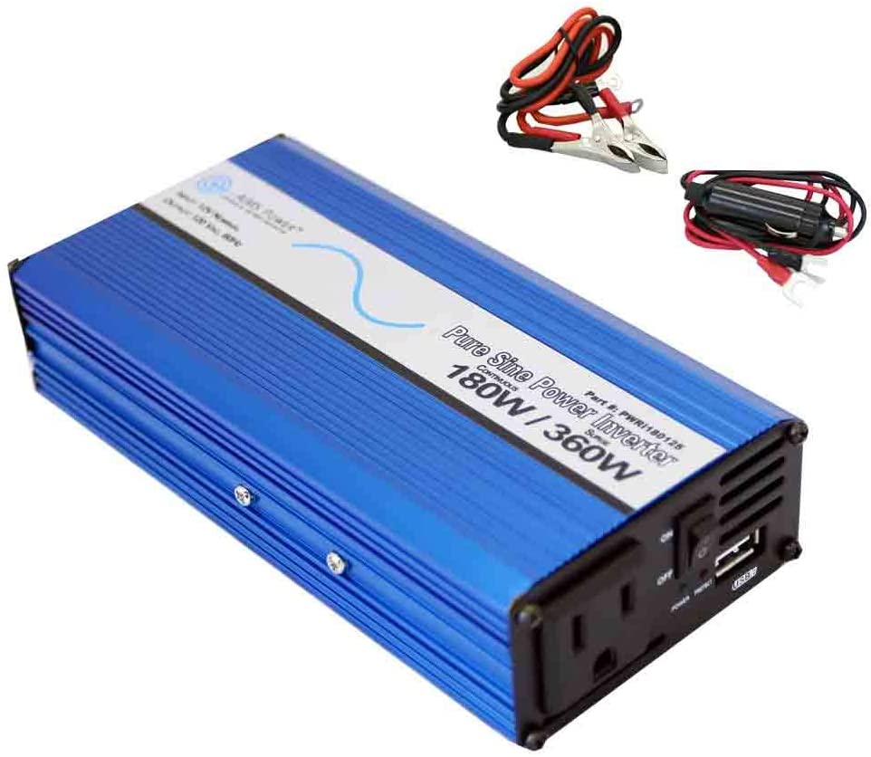 AIMS 180 Watt Pure Sine Car Power Inverter with Cables - Non UL Listed