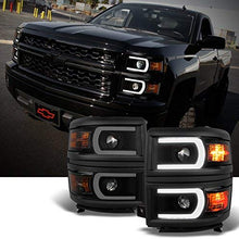 For U Neon Bar Style Black Smoked 2014-15 Chevy Silverado 1500 LED DRL Projector LH + RH Side Headlights