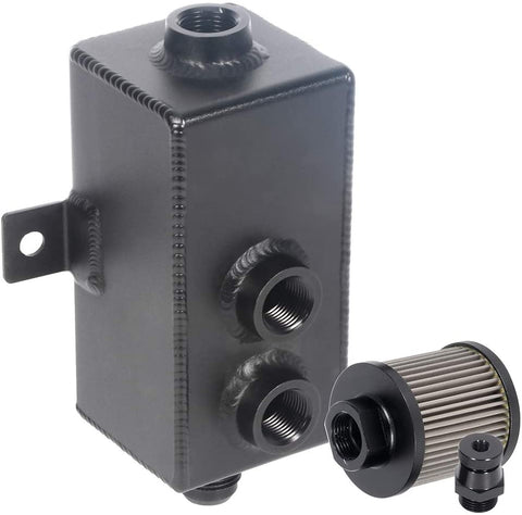 ROADFAR Billet Aluminum Oil Catch Can Drain Tap Reservoir Black Baffled Engine High Volume Drain tap with Breather Fit for Acura/Honda