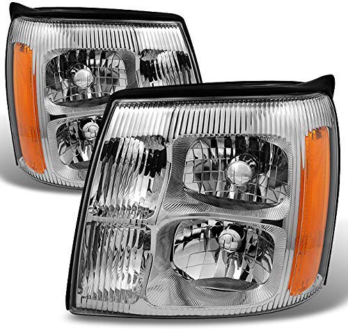 For Cadillac Escalade Chrome Clear HID Xenon Type Headlights Front Lamps Replacement Left + Right Pair