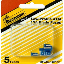 5 Pack Bussmann BP/ATM-15LP-RP Blue ATM Low-Profile 15 Amp Fast-Acting Automotive Mini Blade Fuses - 5 per Card