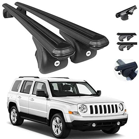 Roof Rack Cross Bars Lockable Luggage Carrier Fits Jeep Patriot 2007-2017 | Aluminum Black Cargo Carrier Rooftop Luggage Bars 2 PCS