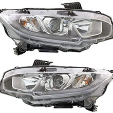 Partomotive For 16-19 Civic Front Headlight Headlamp Halogen Head Light w/Bulb Set Pair