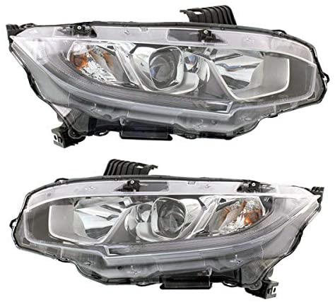 Koolzap For 16-19 Civic Front Headlight Headlamp Halogen Head Light w/Bulb Set Pair