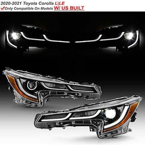 ACANII - For [L | LE US Built Model] 2020-2021 Toyota corolla Black LED Projector Headlights Headlamps Set Left+Right