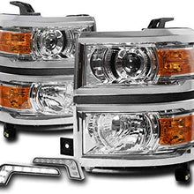 ZMAUTOPARTS For 2014-2015 Chevy Silverado 1500 Chrome Projector Headlights Headlamps Lamp with 6.25" White LED DRL Light