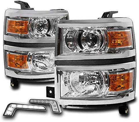 ZMAUTOPARTS For 2014-2015 Chevy Silverado 1500 Chrome Projector Headlights Headlamps Lamp with 6.25