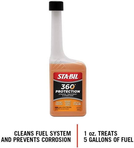 STA-BIL (22295 360 Protection Ethanol Treatment and Fuel Stabilizer - Prevents Corrosion - Prevents Ethanol Damage - Keeps Fuel Fresh for Up to 12 Months, 4 fl. oz.