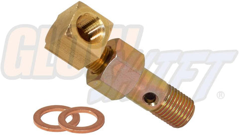 GlowShift Fuel Pressure Banjo Bolt Sensor Adapter for Honda & Acura - Installs to Fuel Filter Housing - Includes 90 Degree Thread Adapter & Copper Crush Washers