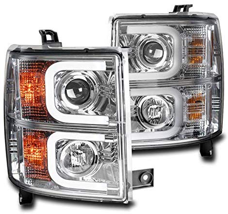 ZMAUTOPARTS For 2014-2015 Chevy Silverado 1500 LED DRL Chrome Projector Headlights Headlamps