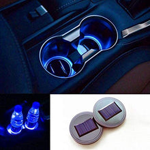 TRUE LINE Automotive Blue Solar LED Energy Cup Holder Insert Interior Car Tray Light Lamp Kit USB Rechargeable