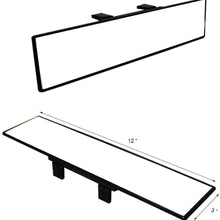 iJDMTOY Universal Fit JDM 300mm 12-Inch Wide Flat Clip On Rear View Mirror Compatible With Car SUV Van Truck, etc