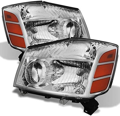 For 04-15 Titan | 05-07 Armada Clear Lens Headlights Lamps Pair Left + Right Replacement