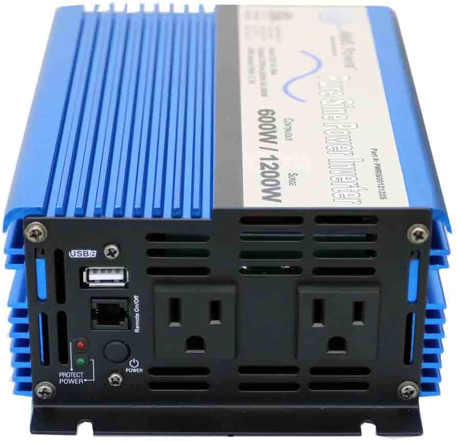 AIMS Power 600 Watt 12 VDC Pure Sine Car Power Inverter with Cables USB Port