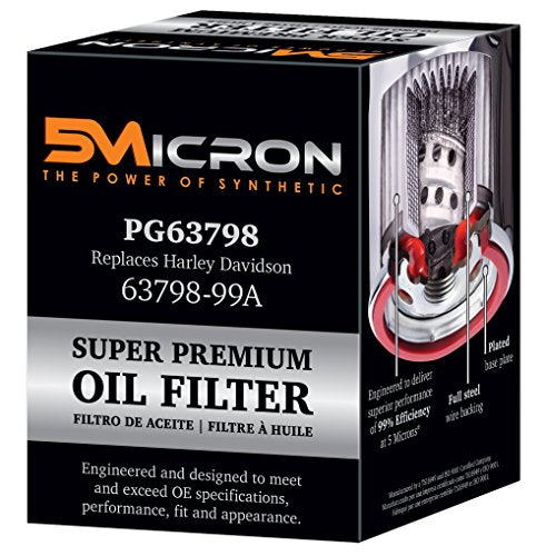 5Micron PG63798 Full Synthetic Oil Filter | Compatible with 1997-02 Buell M2 Cyclone, M2L Cyclone, 1996-98 S1 Lightning, 1995-96 S2 Thunderbolt, 1996 S2T Thunderbolt, 2012-16 Harley Davidson FLD Switchback