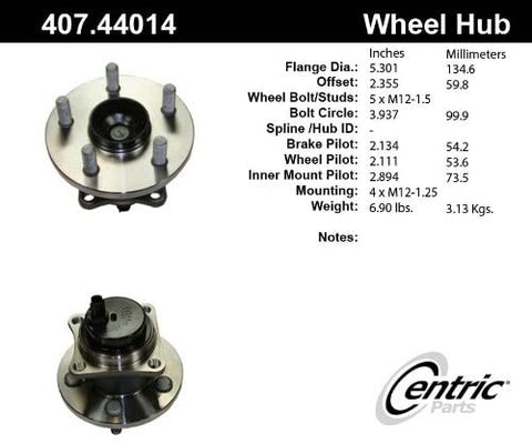 Centric Parts Wheel Bearing and Hub Assembly 407.44014