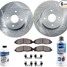 Detroit Axle - Pair (2) Front Drilled and Slotted Disc Brake Kit Rotors w/Ceramic Pads w/Hardware & Brake Kit Cleaner for 1993-1997 Honda Accord - [97 Acura CL 2.2L]