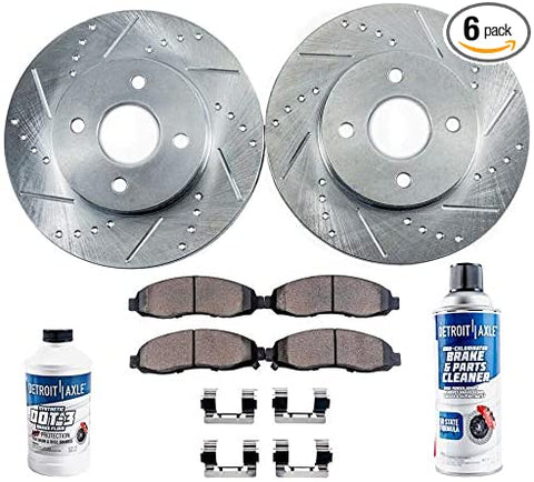 Detroit Axle - Pair (2) Front Drilled and Slotted Disc Brake Kit Rotors w/Ceramic Pads w/Hardware & Brake Kit Cleaner for 1993-1997 Honda Accord - [97 Acura CL 2.2L]