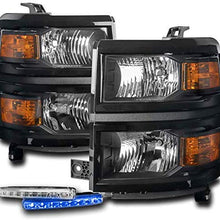 ZMAUTOPARTS Replacement Black Headlights Headlamps with 6" Blue LED DRL Lights For 2014-2015 Chevy Silverado 1500