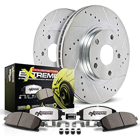 Power Stop K5956-26 Rear Z26 Carbon Fiber Brake Pads with Drilled & Slotted Brake Rotors Kit