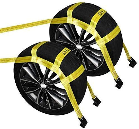 JCHL Tow Dolly Basket Straps with Flat Hooks (2 Pack) Yellow Car Wheel Straps Universal Vehicle Tow Dolly Straps System Fits 15