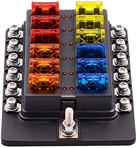 12V 24V Blade Fuse Box Holder 12/6 Ways Modified Fuse Box Terminal Block with LED Warning Light for Car Boat Marine Trike (Color : 12 Ways)