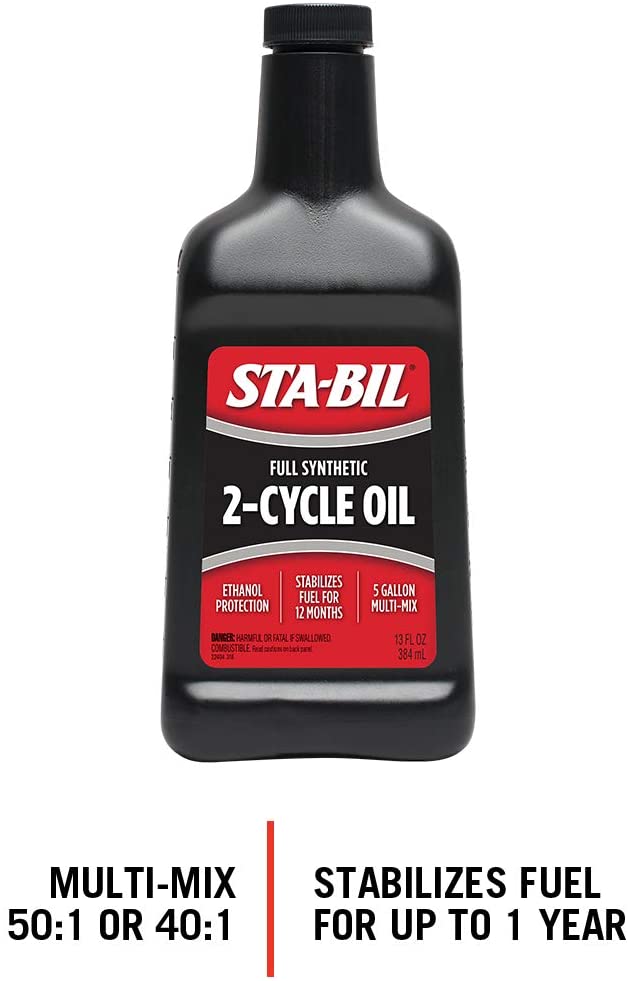 STA-BIL (22404-6PK Full Synthetic 2-Cycle Oil - with Fuel Stabilizer - 5 Gallon Mix - 50:1 and 40:1 Mix Ratios - Low Smoke Formula, 13 fl. oz. 6 Pack