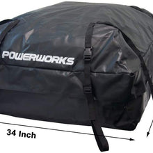 POWERWORKS Waterproof Auto Car Rooftop Cargo Carrier Bag Compatible with All Cars with/Without Rack, Invisible Zipper, 15 Cubic Feet, Black