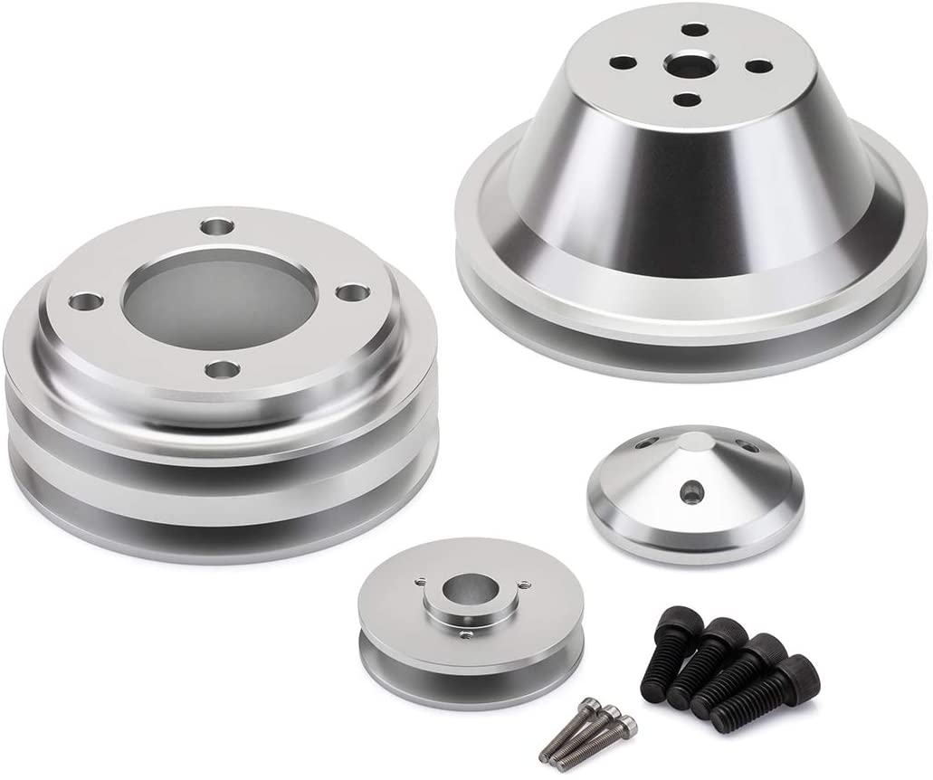 BlackPath - 302 + 351W + 351C + 400M V-Belt Pulley Kit Fits Ford Engines (Polished) T6 Billet