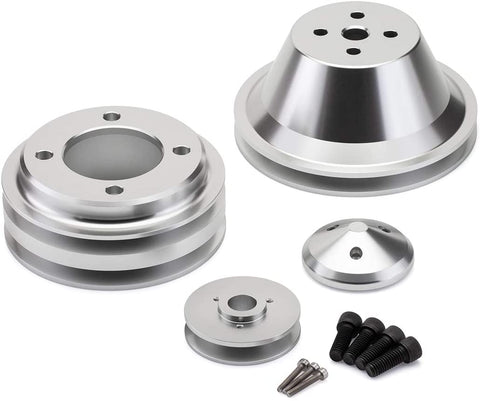 BlackPath - 302 + 351W + 351C + 400M V-Belt Pulley Kit Fits Ford Engines (Polished) T6 Billet