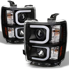 For Chevy Silverado Black Bezel LED Daylight Light Tube Halo Design Projector Headlights Front Lamps