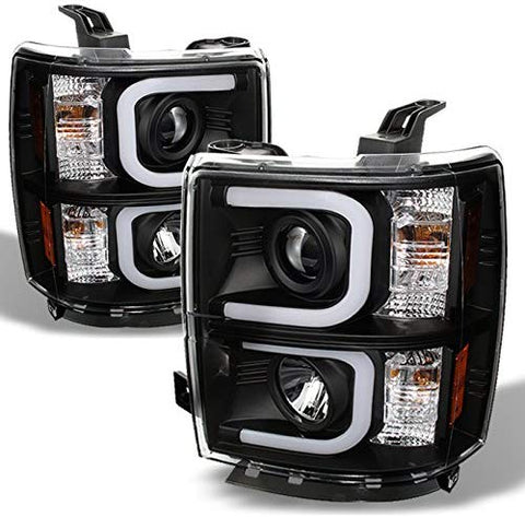 For Chevy Silverado Black Bezel LED Daylight Light Tube Halo Design Projector Headlights Front Lamps