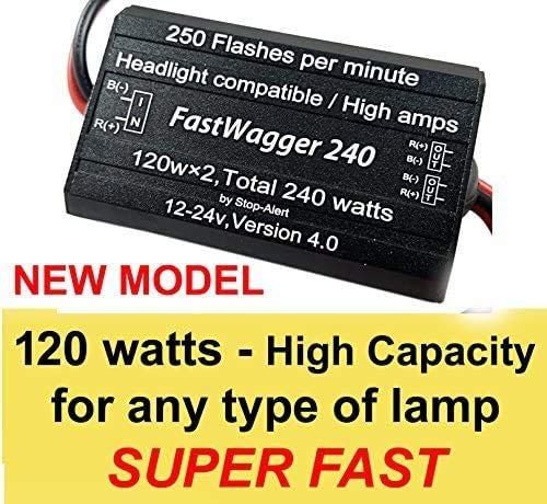 FastWagger 240w - Headlight Safety alternating flasher module electronic Wig Wag strobe controller relay - LED Incandescent Xenon Halogen HID Car Police Emergency Trucks 10A 12-24V 250FPM Stop-Alert (FastWagger 240w)