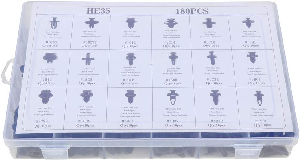 LUJUNTEC 180Pcs Bumper Retainer Clips Auto Fasteners Rivet Clips Body Fastener Clips with Plastic Box