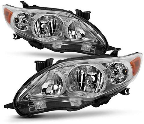 For 2011-2013 Toyota Corolla Chrome Clear Headlights Front Lamps Direct Replacement Left + Right Pair